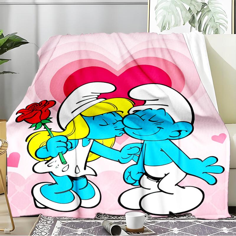 Blue Smur-f Characters Blanket Flannel Throw for Sofa, Indoor, Camping, Living Room, Office, Chair, And Bed Soft Birthday Gift