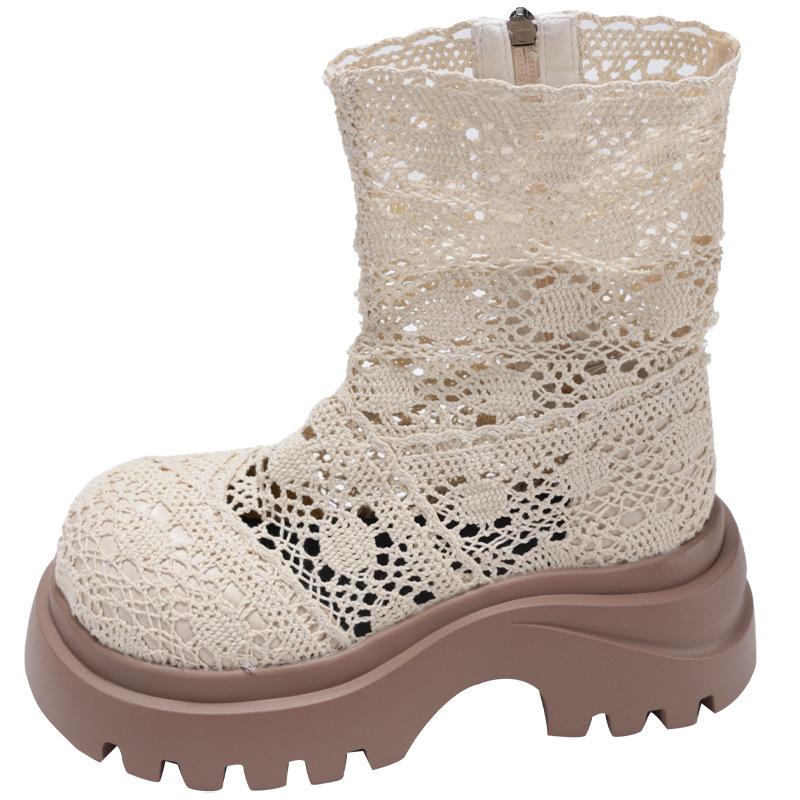 White small man heightened thick-soled Martin boots women's 2025 new summer versatile retro soft-soled hollow short boots