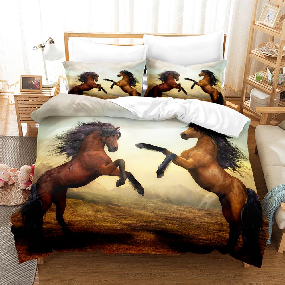 Polyester Comfortable White Horse Pattern Duvet Cover Set With Duvet Cover And Pillowcases King Queen Twin Sizes For All Ages