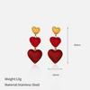 Vintage retro red love titanium steel stud earrings women's fashion light luxury elegant temperament stainless steel medieval earrings