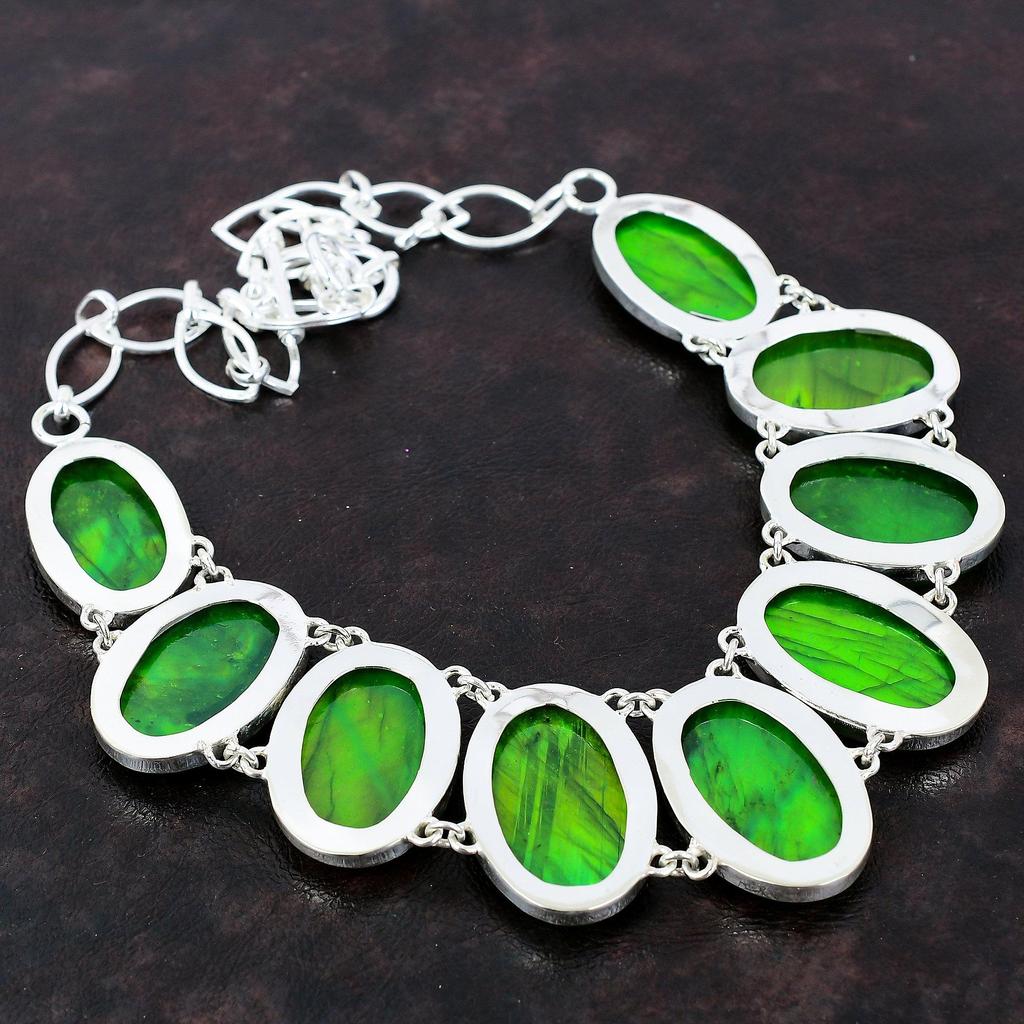 Green Fire Labradorite Necklace Handmade Necklace 925 Sterling Silver Necklace Adjustable Chain Necklace Gemstone Jewelry Gift For Mother