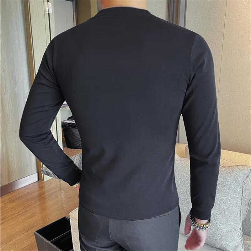 Spring Autumn Men's Slim Fit T-Shirts Solid Color V-Neck Cotton Long Sleeve Tshirt Men Korean Style Fashion Breathable Tees Tops