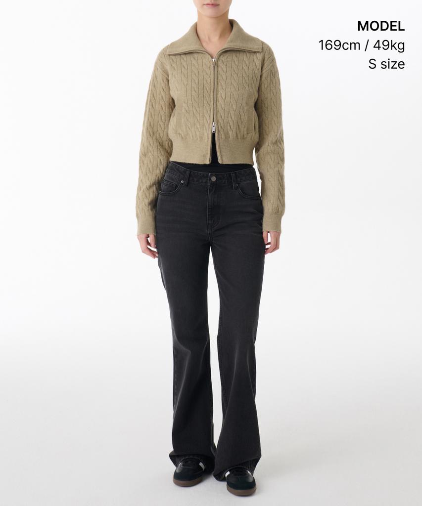 MUSINSA STANDARD WOMAN Women'S Cable Knit Zip-Up [Beige]