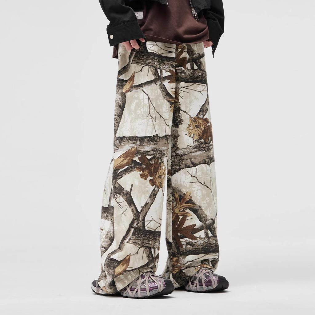 Graffiti branches full of camouflage jeans spring and autumn new loose straight wide-leg trousers