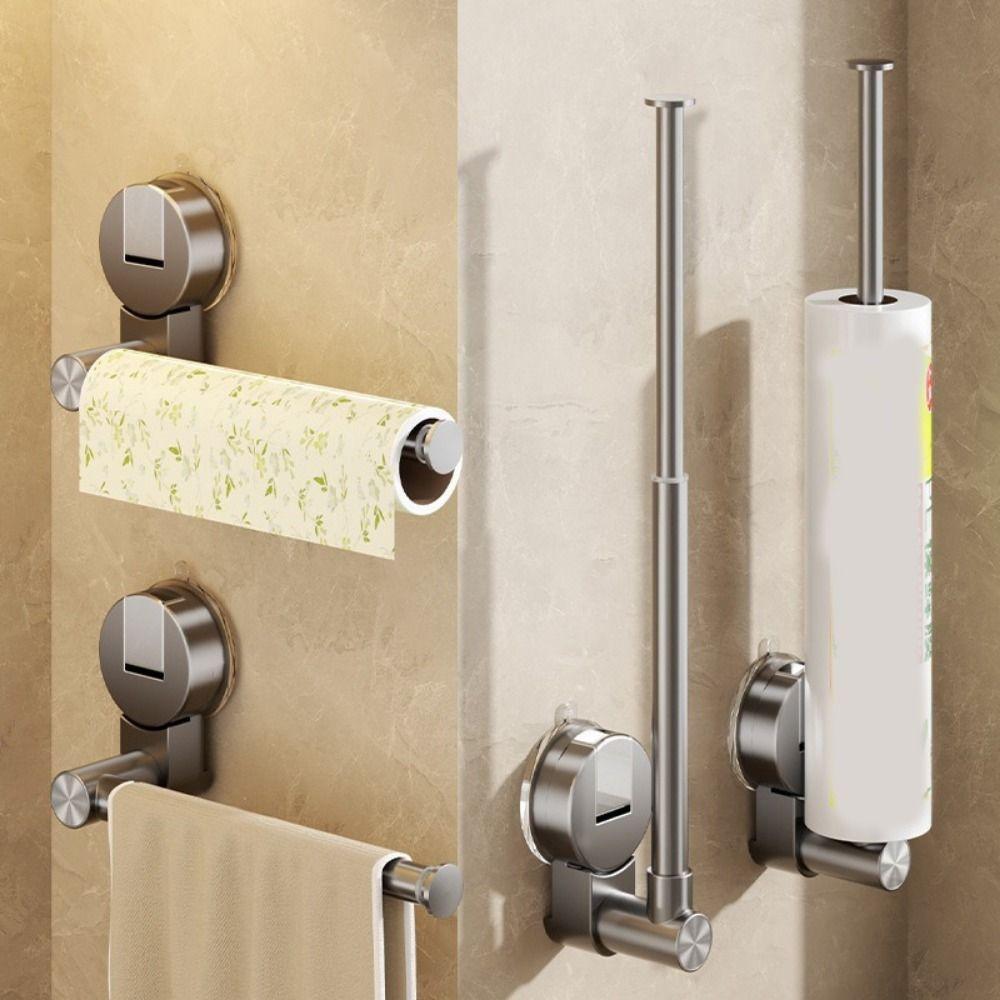 Wall Mounted Suction Cup Tissue Hanger Retractable Plastic Wrap Holder  Kitchen