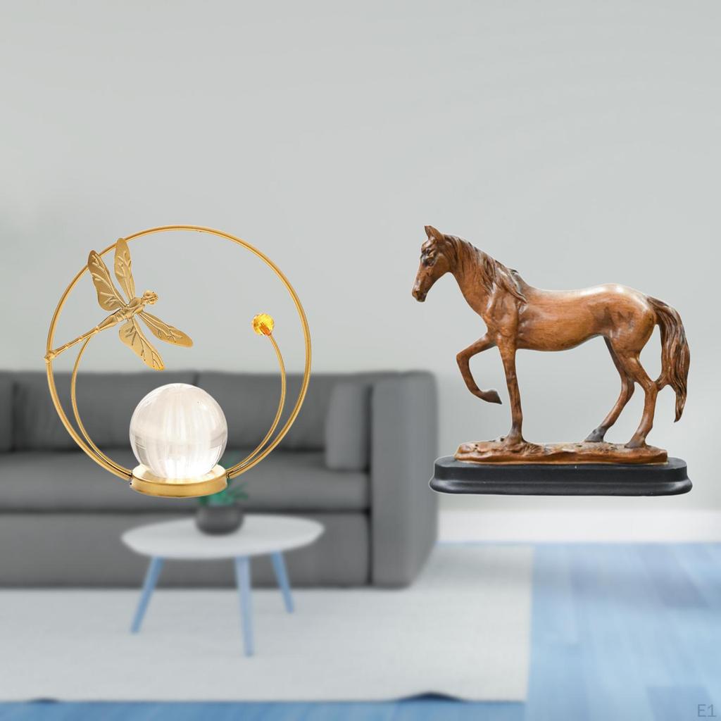 Crystal Ball Horse Sculpture Metal Resin Figurine Statue Art Craft Ornament Desk Indoor Stand for
