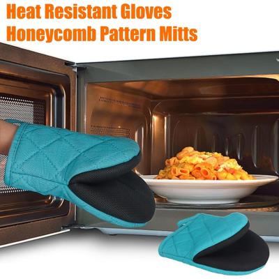 1 ks Krátké kuchyňské rukavice s protiskluzovými úchyty, vysoce tepelně odolné, s tlustší bavlněnou podšívkou, kuchyňské mikrovlnné rukavice, grilovací potřeby na BBQ, pečení, vaření, grilování