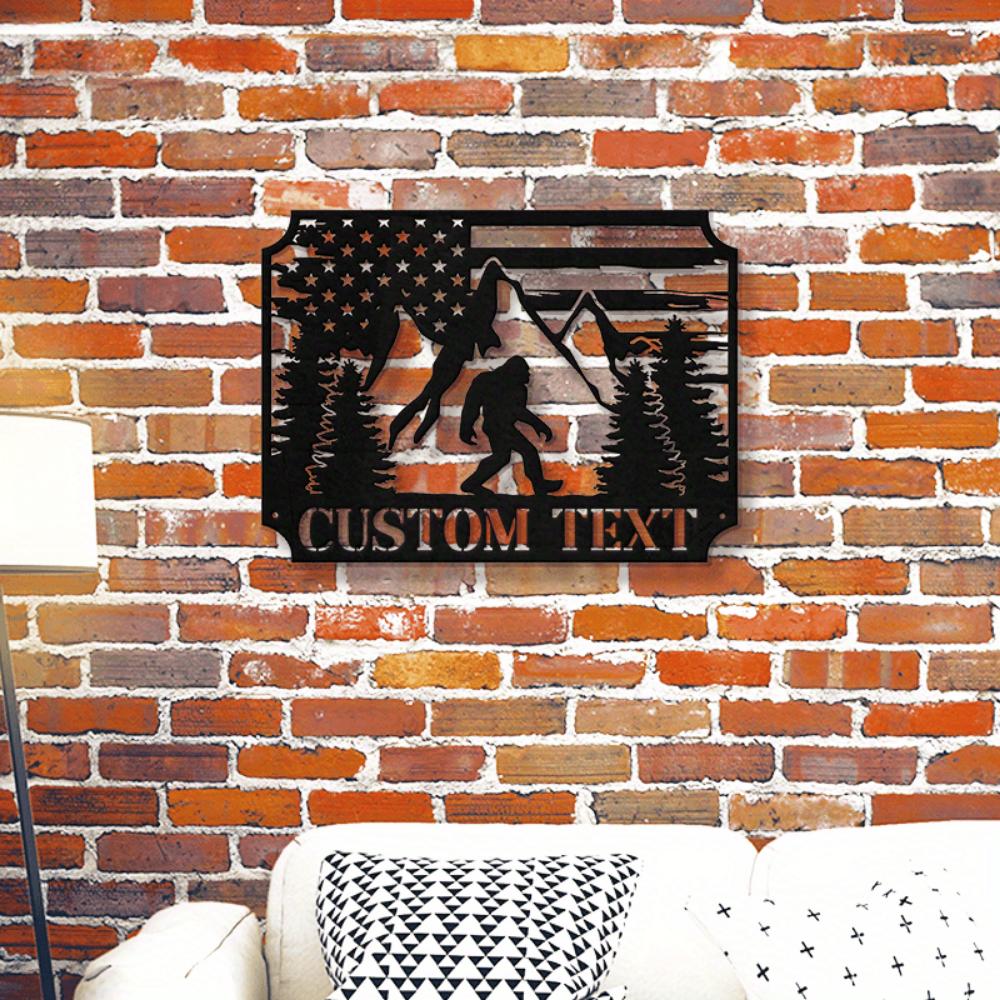 **Metal Wall Art Bigfoot US Flag Home Decor** **Custom Rustic American Flag Sasquatch Metal Sign**