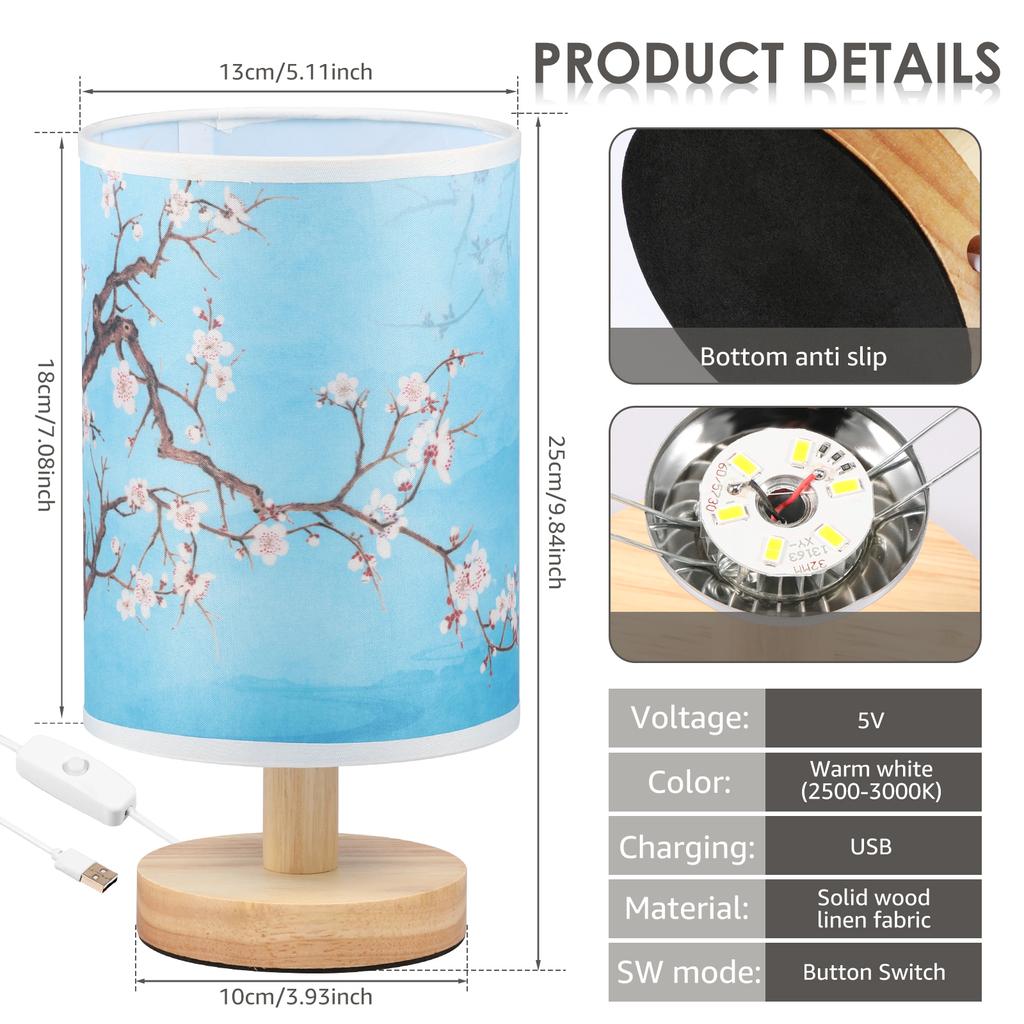 Fabric LED Table Lamps USB Bedside Night Lamp Wood Base Chinese Style Lampshade Decor Light for Home Bedroom Office Desk Lights