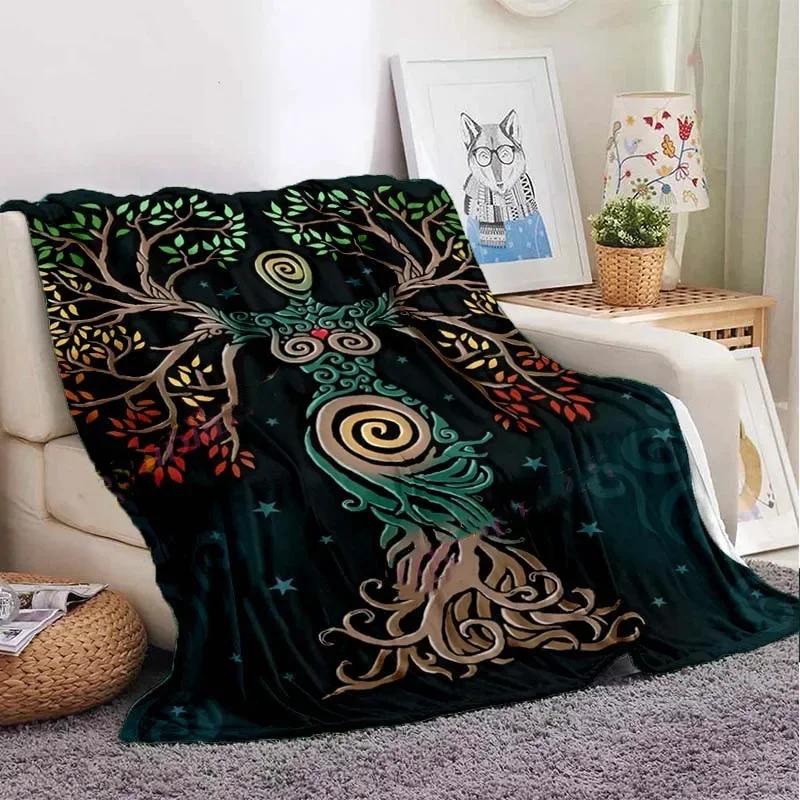 Eule keltisch-wikingerfarbene Decke Lebensbaum wiccanische Flanelldecke weiche warme Decke Sofa Bett Stuhl Dekoration für Familie Camping Geschenke