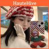 Knitted Beret Trendy For Women Fashionable Geometric Design Winter Hat
