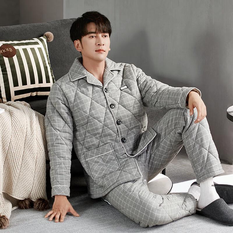 Мужской зимний трехслойный теплый комплект пижамы L