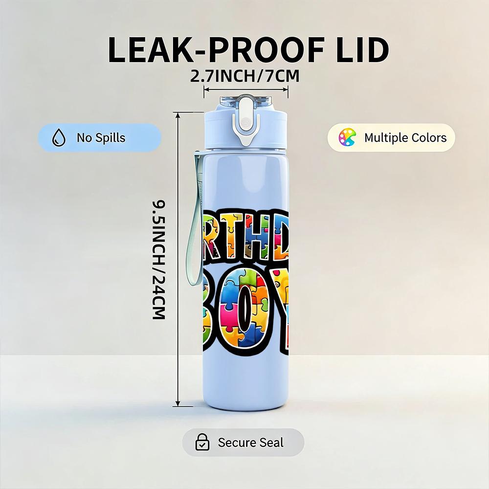 1PC Rainbow Birthday Boy Bold Lettering 750ml Color Plastic Water Bottle Leakproof Flip Straw Lid For Sports Office Home Use