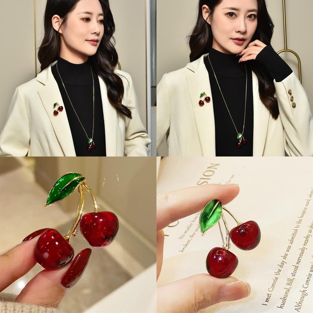 Fashion Cherry Pendant Sweater Necklace Women Decoration Unique Design Features
