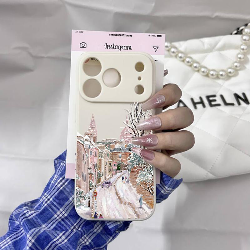 Pink Winter Christmas Tree Soft Silcone Phone Case for IPhone 17Air 17Pro 17 Pro Max 16 15 14 13.12 11 Pro Snow Landscape Cover