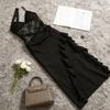 French Sexy Lace Hollow Suspender Dress Women's Design Sense Nightclub Fashion Temptation Ruffle Edge Split Dress