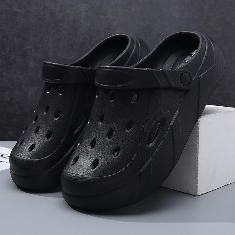 

Summer men s hole shoes platform non-slip fashion breathable sandals couple casual wear beach bag head slippers women 36-37 чорний