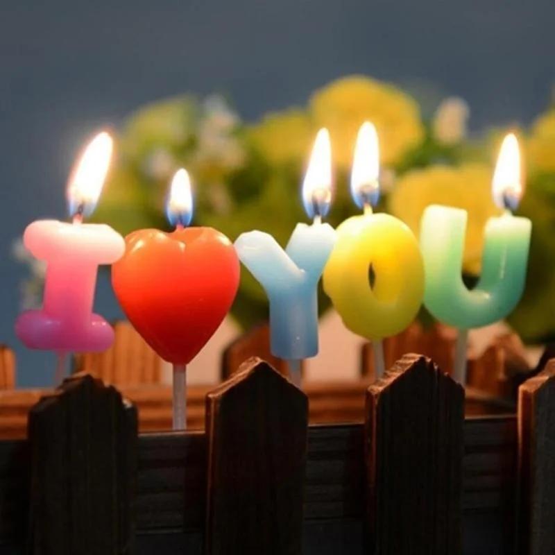 I Love You Letter Happy Birthday Candles Novelty Anniversary Wedding Romantic Toothpick Cake Candles Party Decor Candles