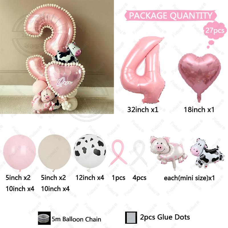27 szt. Mini Balony Krowa Świnia Różowy Numer Balon Urodzinowy Zestaw Dekoracja Imprezy Tematycznej Zwierzątka Kreskówkowe Artykuły na Festiwal Dziecięcy