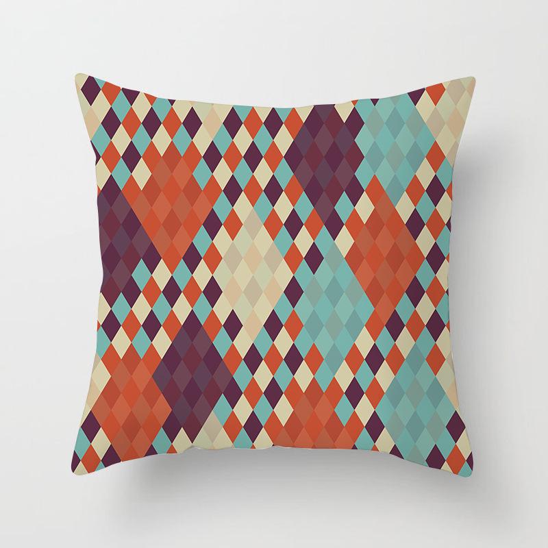 New Color-blocking Geometric Pillow Case, Peach Leather Velvet Cushion Sofa Cushion Cover, Splicing Living Room