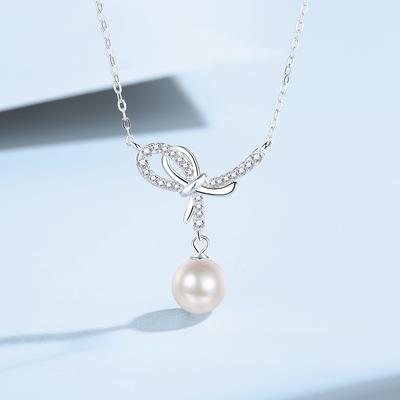 Pearl Necklace Female Bow Pendant Sweet Cute Girl Collarbone Chain Simple and Fresh for Girlfriend