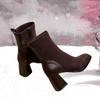Thick High Heel Short Boots Autumn Winter New Popular Square Headed Suede Ankle Boots for Women Black Brown Elastic Heeled Boots