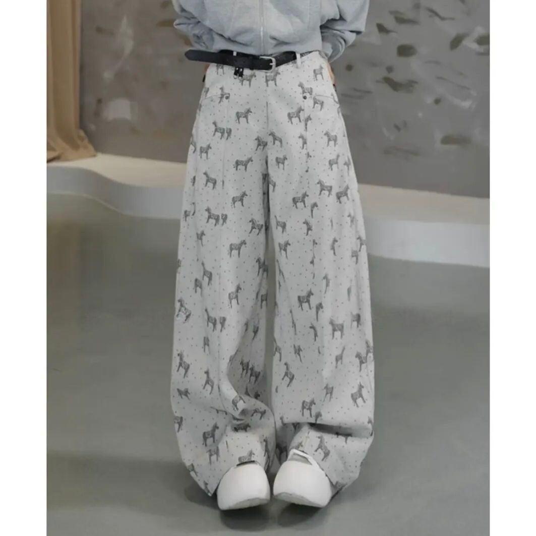 Yapi Petite Slimming Horse-Print Wide-Leg Pants for Women - Spring 2026 Collection M 100lbs
