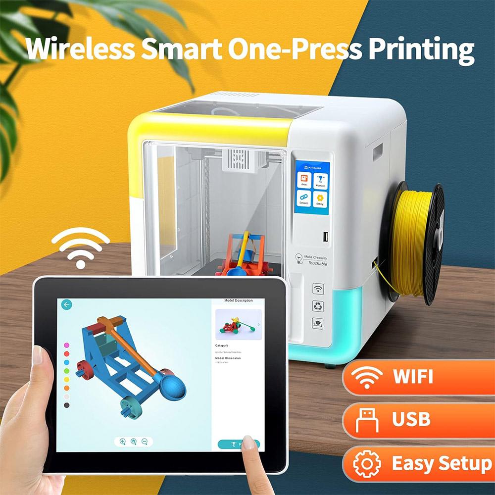 Impressora 3D AOSEED X-MAKER para Crianças e Iniciantes, Mesa Nivelada Livre, Impressão Wi-Fi, Ultrassilenciosa, Controle por App, Filamento PLA/ABS Suportado
