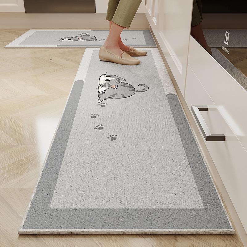 1/2 szt. Kreskówkowy łatwy w utrzymaniu dywanik kuchenny do domu, długi dywan z kryształowego aksamitu, odporny na zabrudzenia i antypoślizgowy dywanik podłogowy