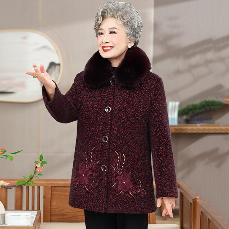 

Бабушкино зимнее норковое пальто для пожилых мужчин, осенне-зимнее новое шерстяное пальто для мамы, флисовый утолщенный верх 5XL [recommended 150-80kg] фиолетовый