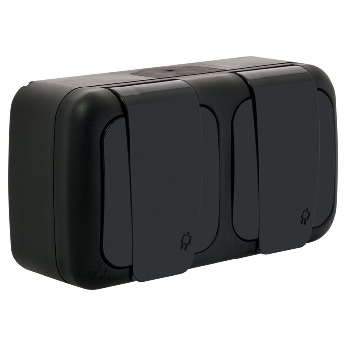 Prise double étanche 2P+T noir