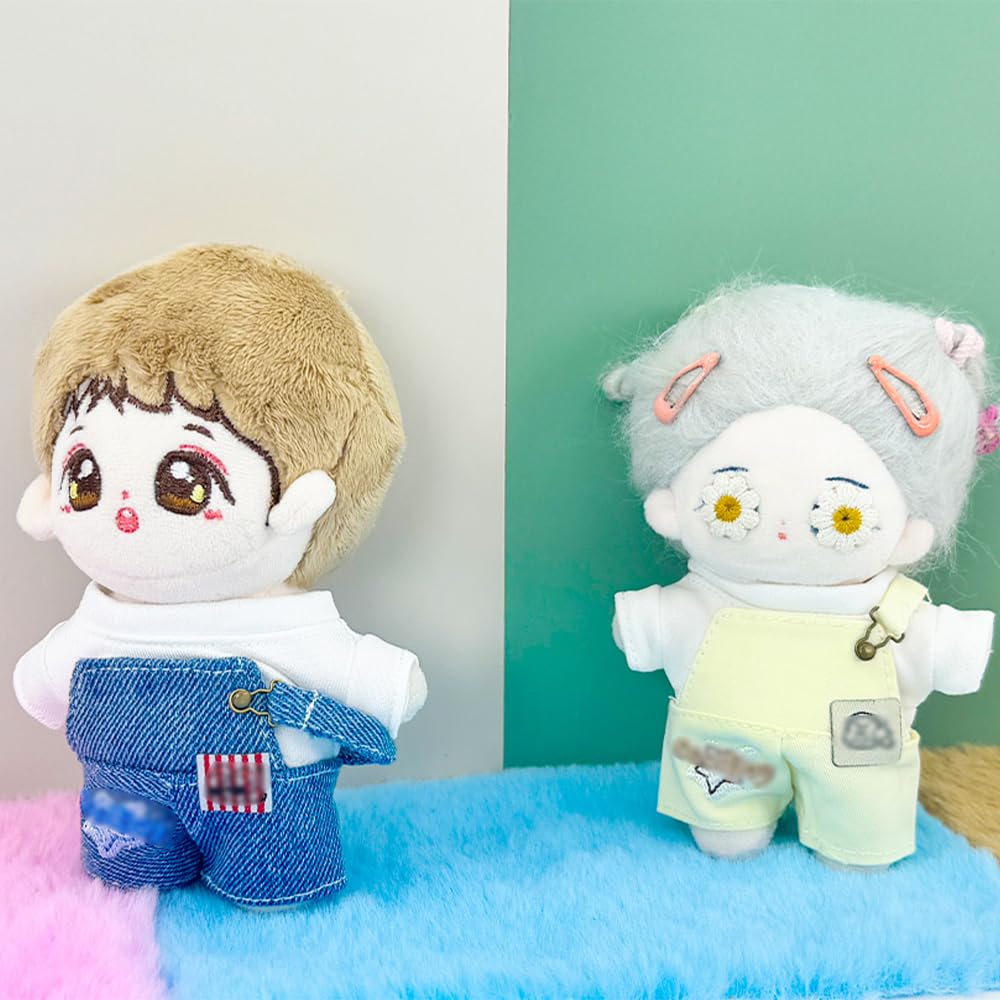 niannyyhouse 10cm Plush Clothes: Denim Overalls, T-Shirt, Overalls, Suit, Cotton Doll Clothes, Dress-Up (Blue)