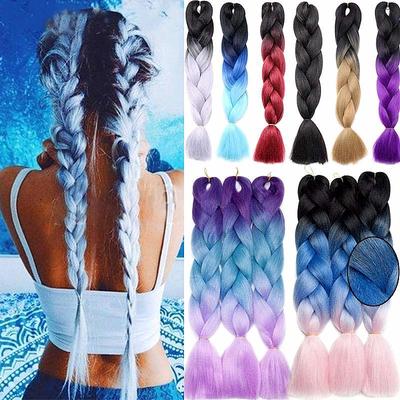 Pre Stretched Synthetic Gradient Color Long Twist Braids Ponytail Hair Extension Cosplay Wig