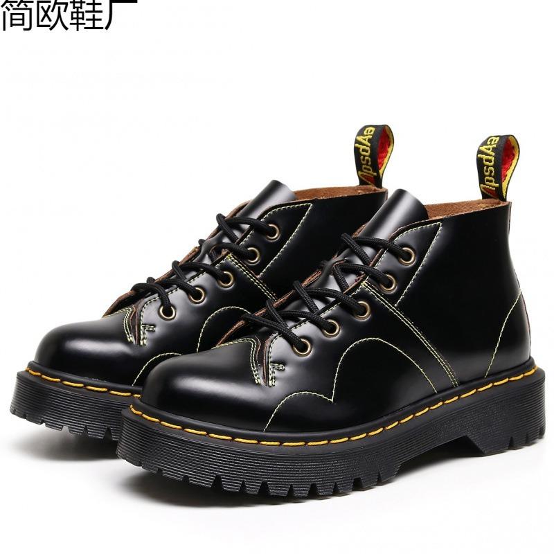 Martin Boots Monkey Face Motorcycle Boots Women, Leather British Short Boots Round Head Men and Women Couple Hundred