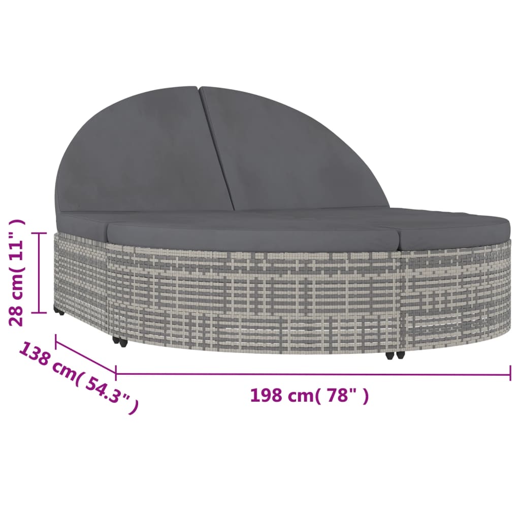 Double Sun Lounger with Cushions Poly Rattan Gray
