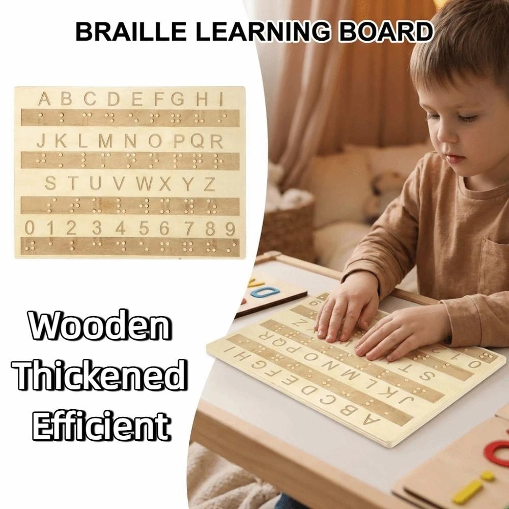 Thickened Braille Alphabet Board Wooden Tactile Letter Number Panel  Blind Children Learning