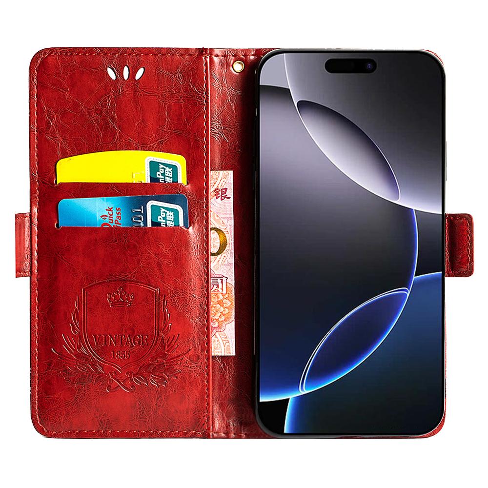 For iPhone 16 Pro Max Leather Case Flower Imprint Wallet Phone Cover with Side Buckle