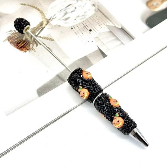 Rhinestone Writing Pen Beadable Pen, Glitter Plastic Beaded Halloween Pumpkin Ghost Skull Decorative Gel Ink for DIY Craft Making, School Office