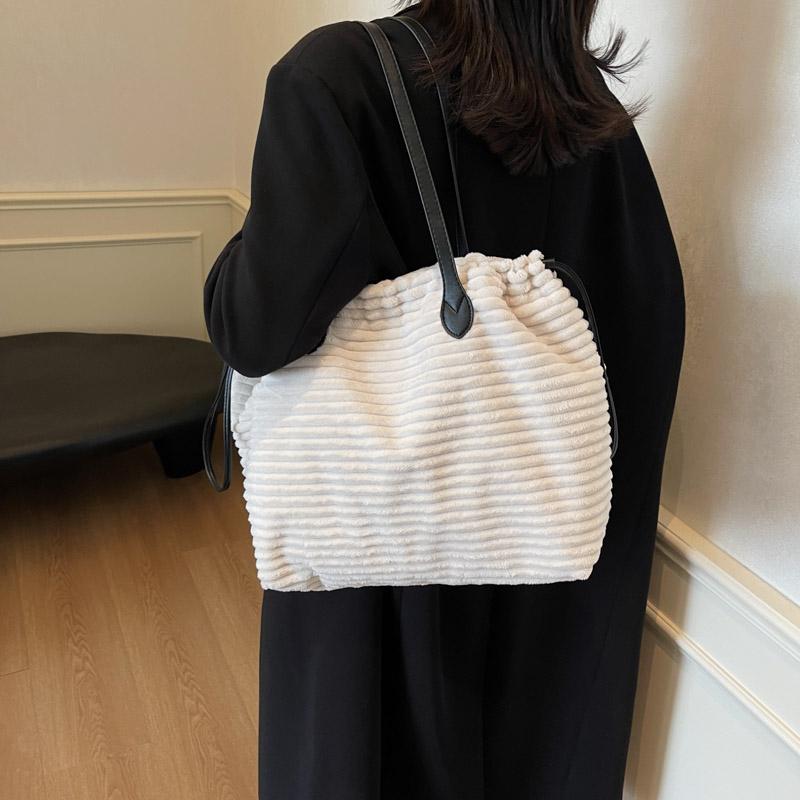 Corduroy Bag Women's Drawstring Shoulder Bag Commuter Tote Bag
