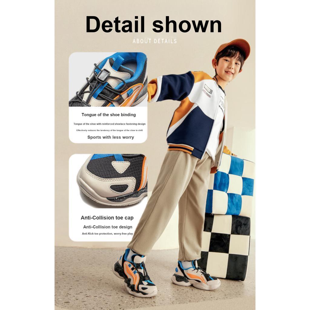 Li-Ning Cloud Shock Absorbing Lightweight Non-Slip Casual Shoes Kids Shoes Black Gray YKCQ198-23