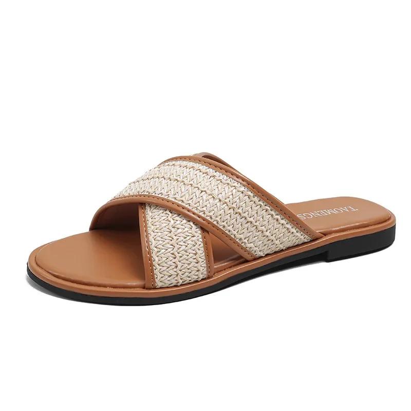 New Shoes for Women Summer Fashion Knit Sandals Girl Simple Designer Outdoor Slipper Flat Casual Shoes Big Size
