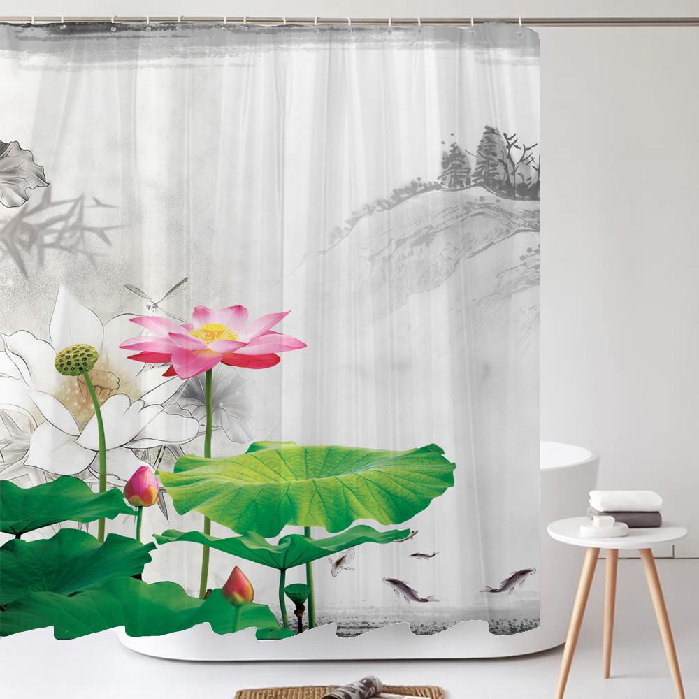 Green Plants Flowers Waterproof Polyester Shower Curtains Eco-friendly High Quality Bathroom Curtains Blind For Home Decorations