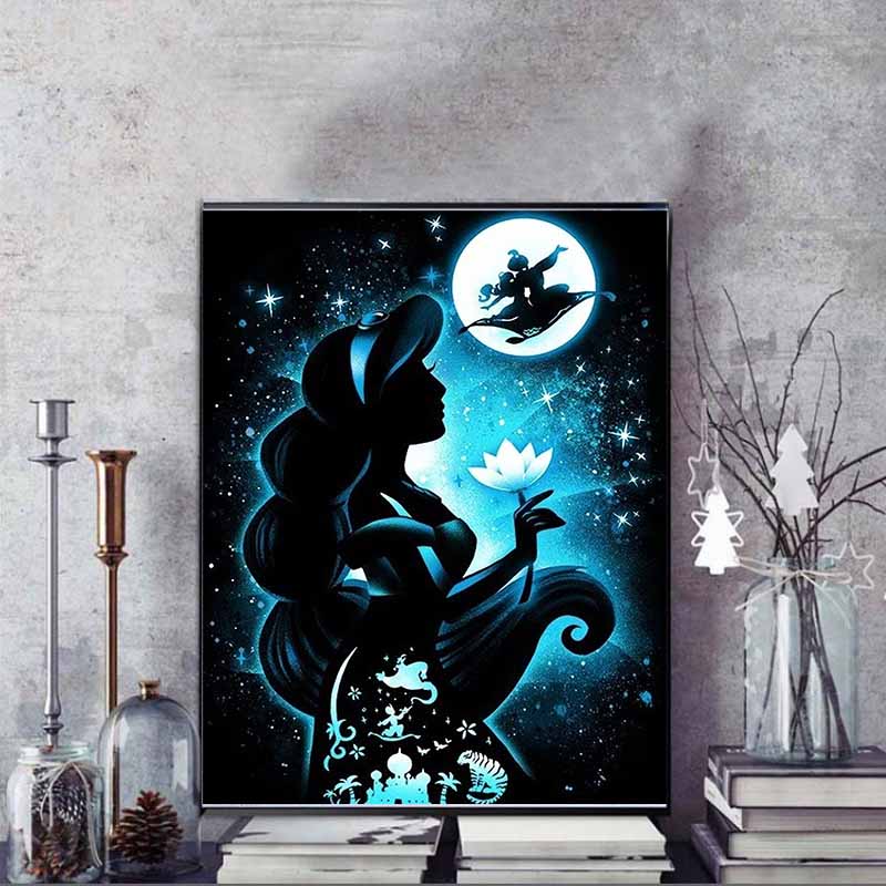 Disney Diamond Painting Featuring Jasmine Silhouette From AladdinA DIY Gift Suitable for Living Room Bedroom Office and Home Décor