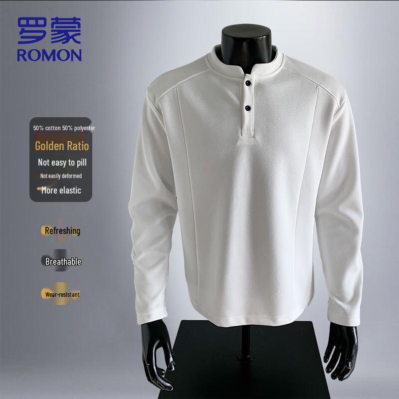 ROMON Men's Stand Collar Button Pullover Sweatshirt