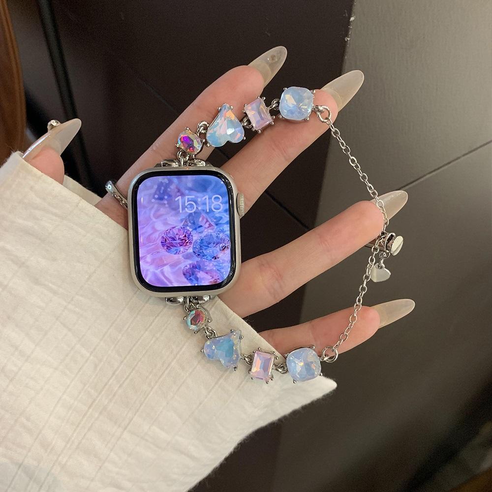 Colorful Stainless Steel Band for Apple Watch Ultra 2 49mm 9 8 7 42mm 44 45mm Women Crystal Strap for IWatch 6 5 4 Se 38 40 41mm
