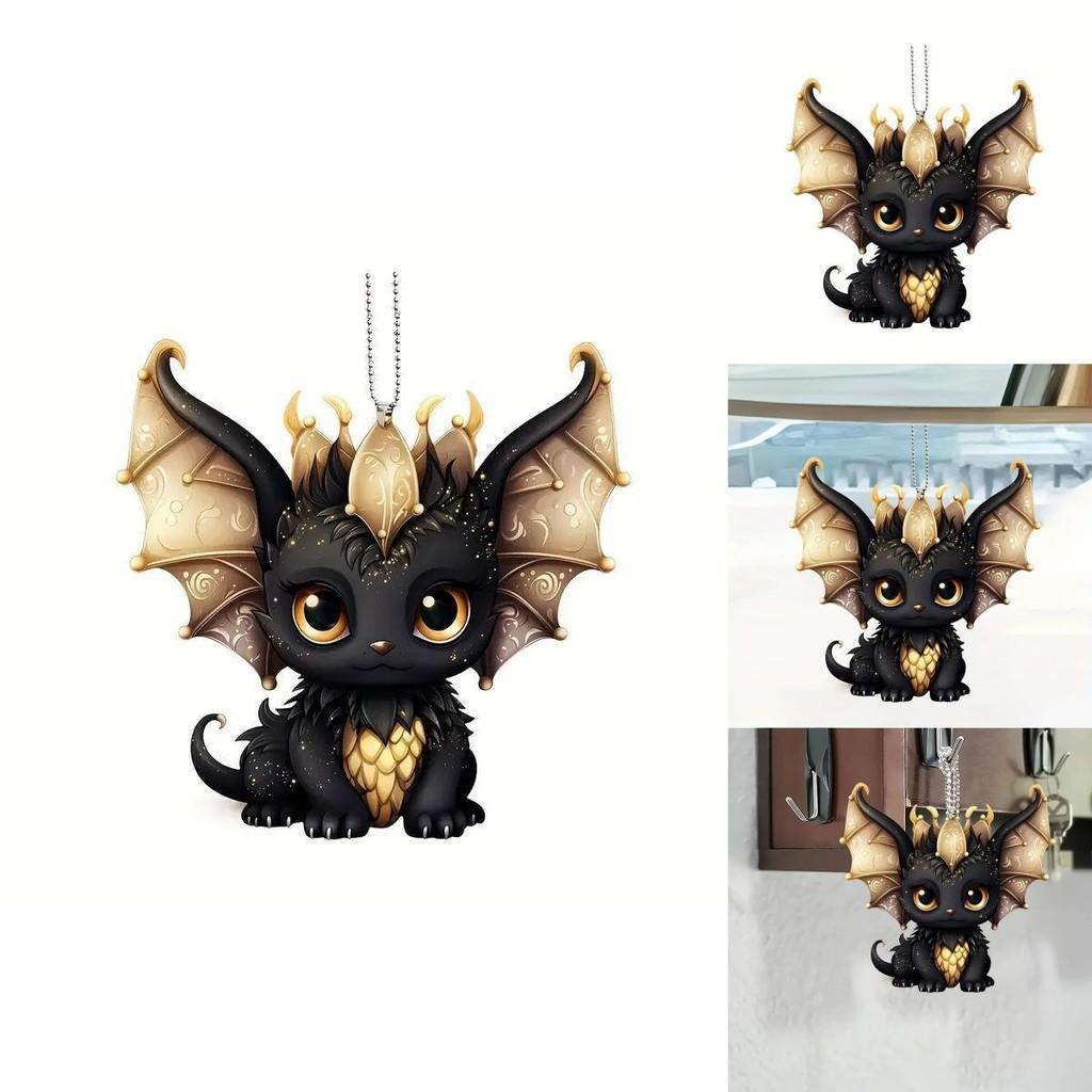 Car Decor Acrylic Flat Surface Black Dragon Pendant With Cartoon Style For Vehicle Interior Enhancement