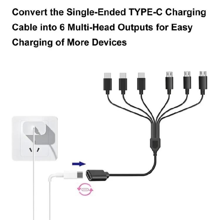 6 in 1 Charging Accessory USB C Splitter Adapter Cable Cord with Multiple Output Charging Up to 6 Devices Simultaneously