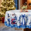 Christmas Tablecloth, Blue And White Cartoon Print Rectangular Table Cloth, Snowman Santa Tablecloth