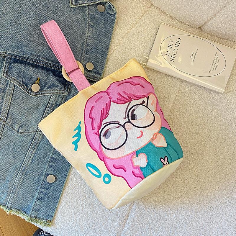 

Handbag Student commuter canvas bag Korean version 2024 new bucket bag beautiful personality Korean version cute cloth bag жовтий