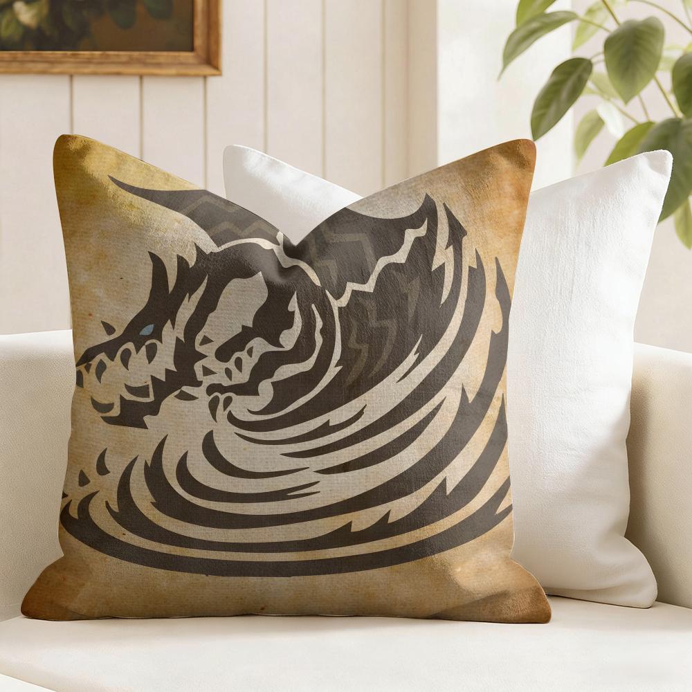 MMonster Hunter Game Cushion Cover Summer Linen Pillow Case Organic Fabric Cushion Cover DoubleSided Print Sofa Home Decor
